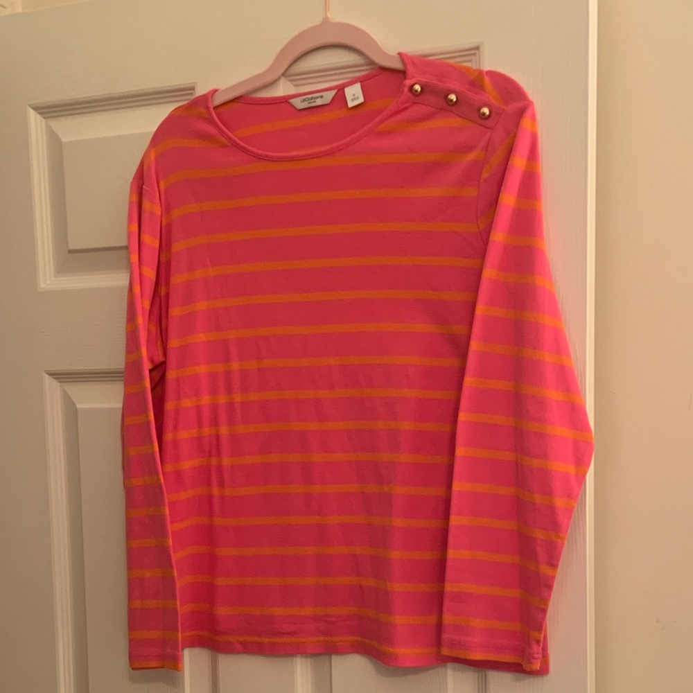 Liz Claiborne Pink and Yellow Striped Long Sleeve Tee